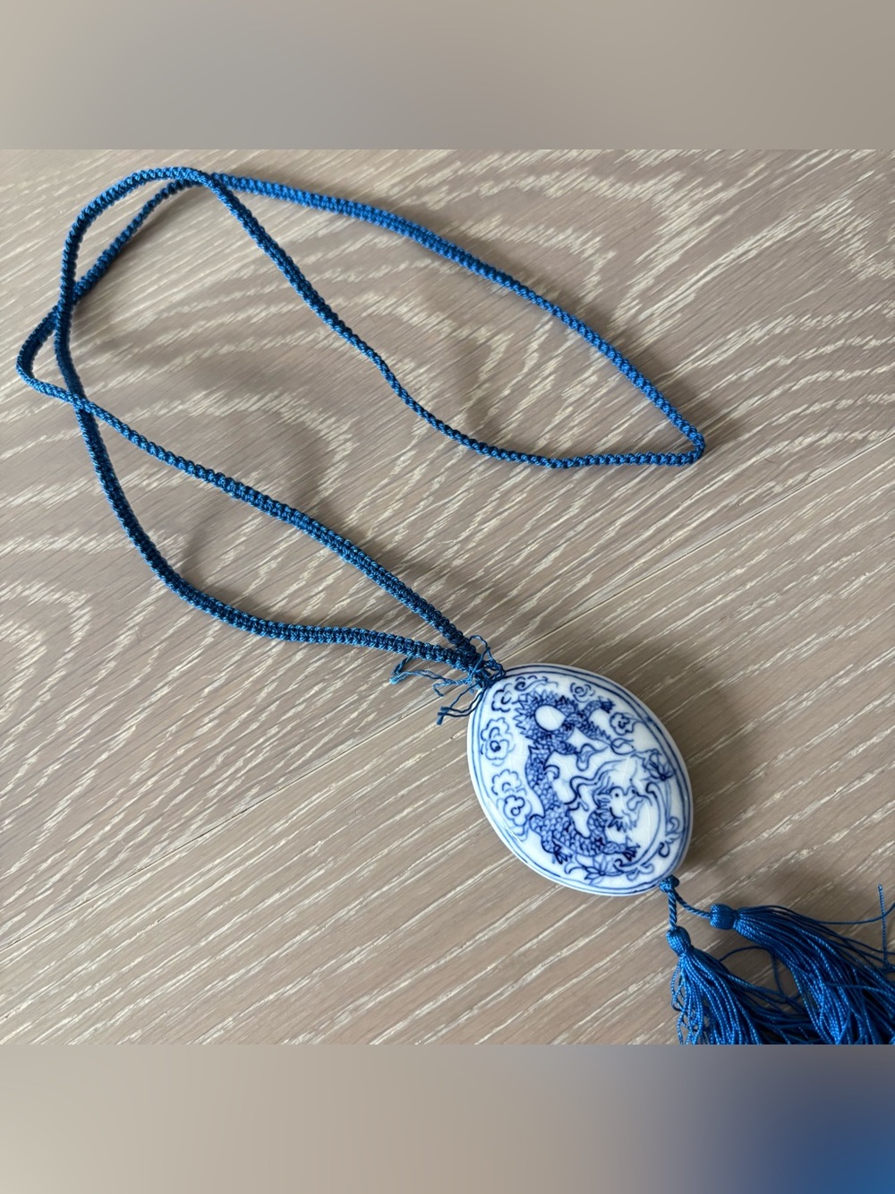 Vintage Chinese porcelain hand painted pendant necklace